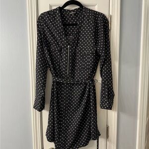 Express Black and White Patterned Long Sleeve Dress